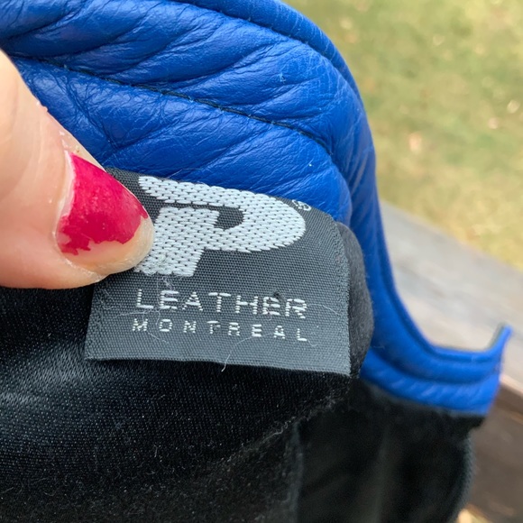 Vintage P LEATHER MONTREAL Moto MEN’S Leather Jacket Black & Blue Size Medium - Picture 10 of 16